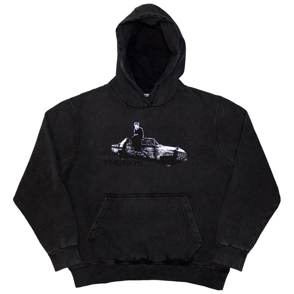 1975 Car Photo Stone Wash Hooded Sweatshirt