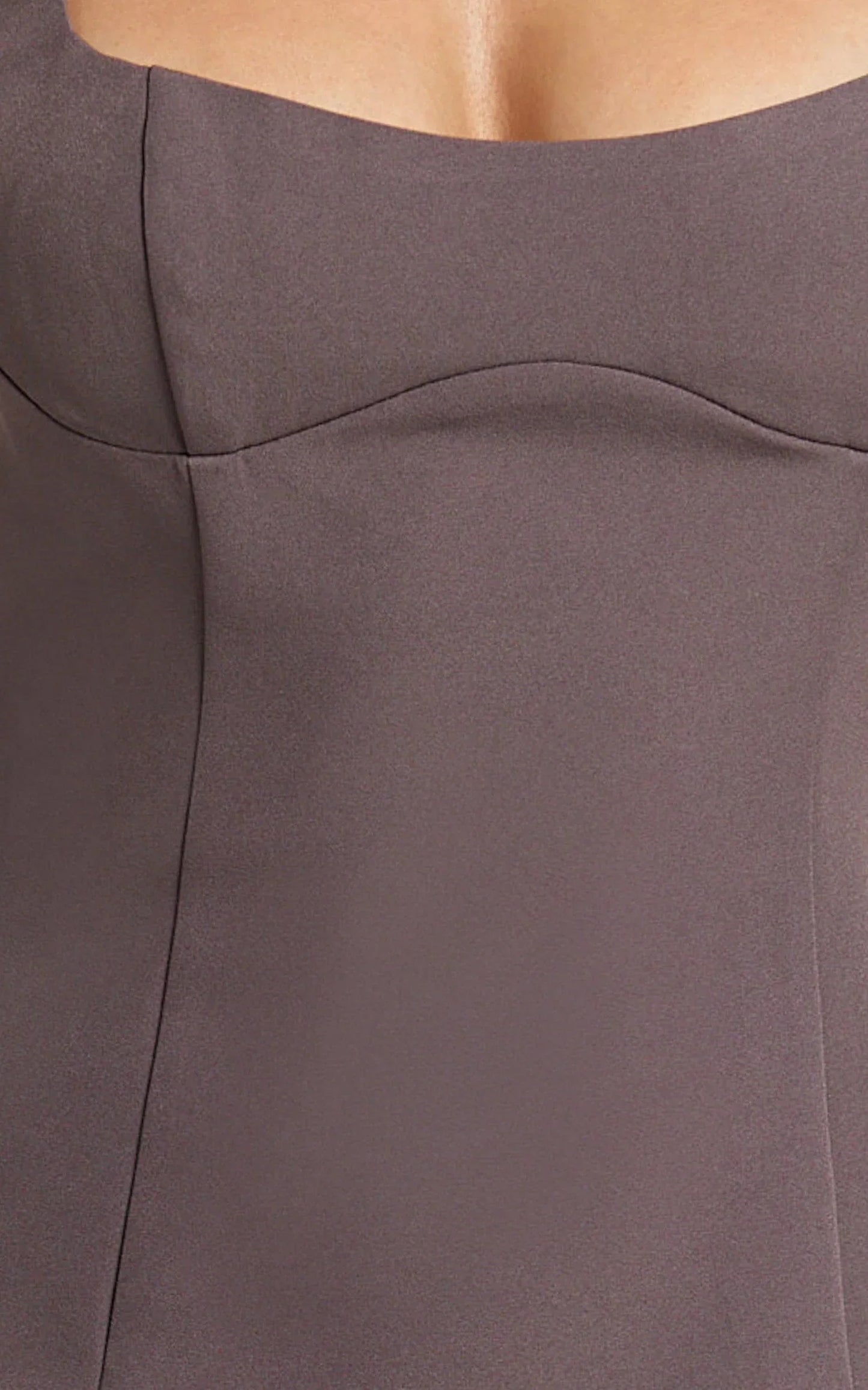 Aretha Midi Dress - Square Neckline High Split Dress in Mocha