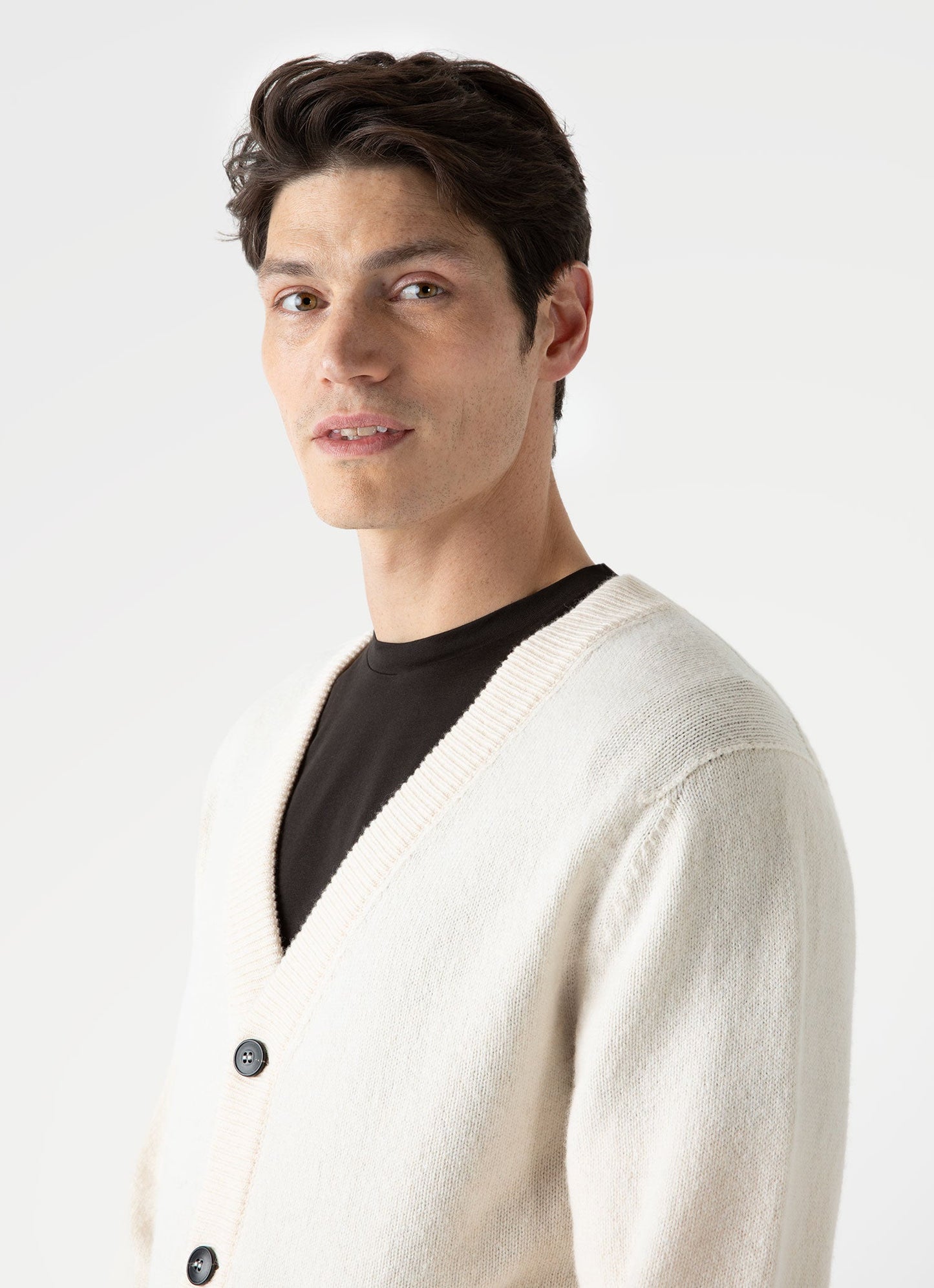 Mens Lambswool Cardigan In Ecru Mcar8187 Whcr