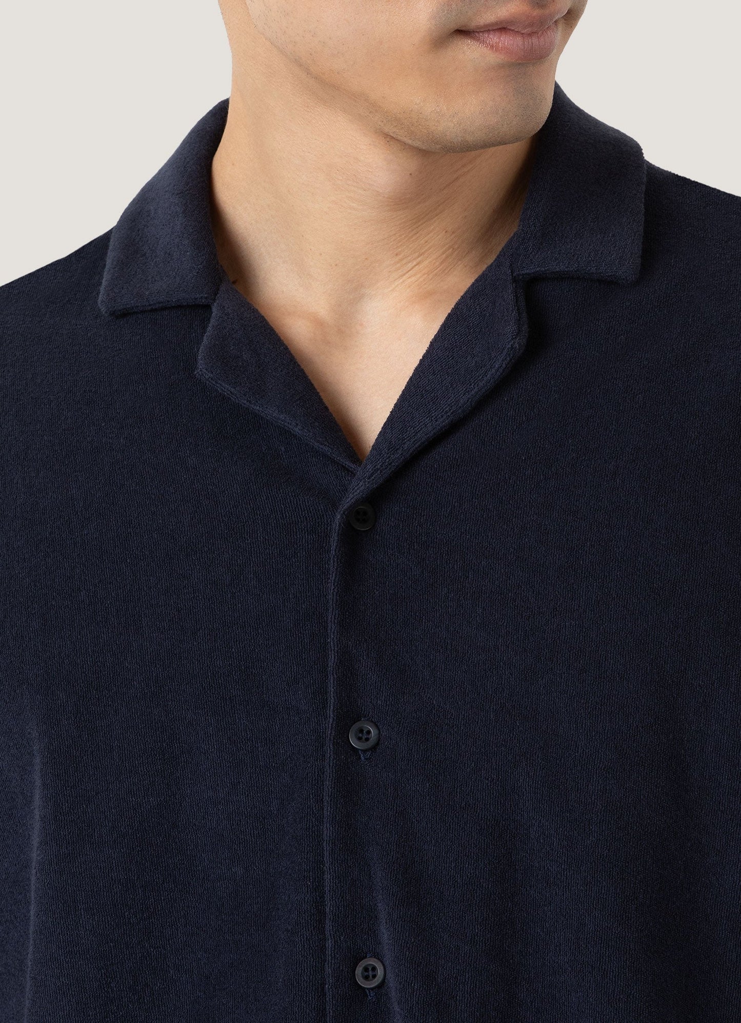 Mens Towelling Camp Collar Shirt In Navy Msht1571 Buaa