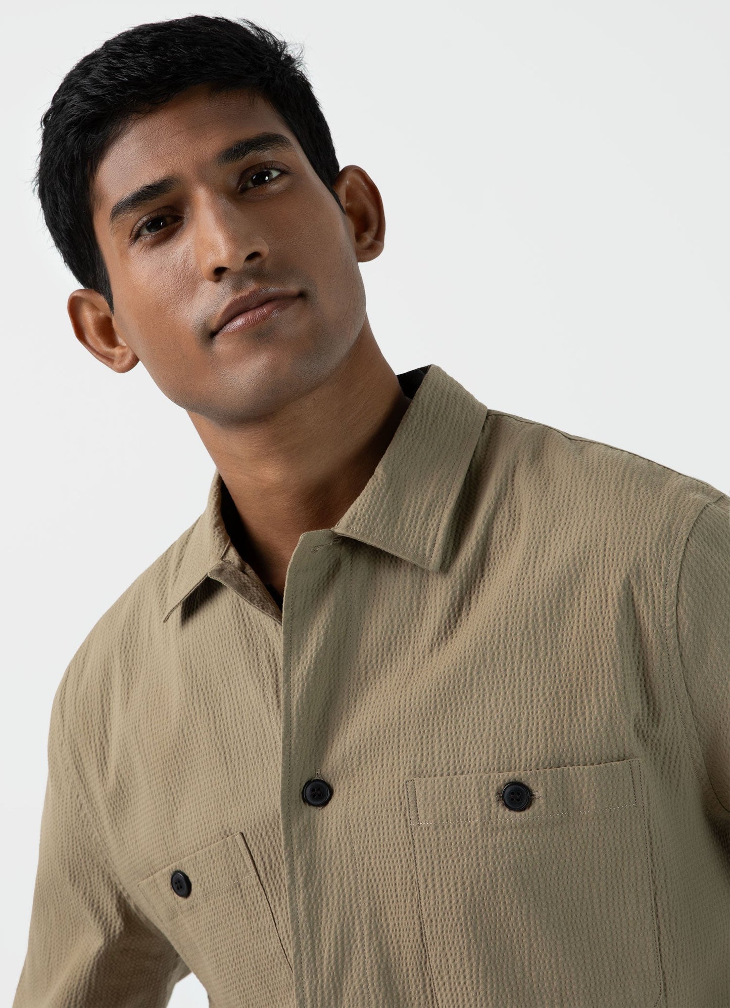 Mens Seersucker Overshirt In Dark Stone Msht2054 Whdc