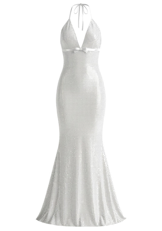 Halter Embellished Maxi Dress White