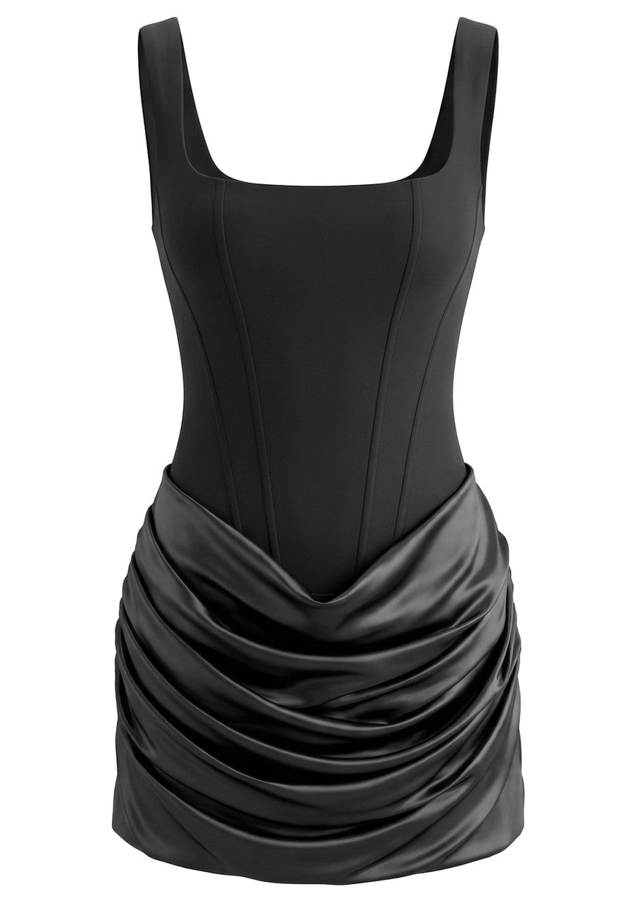 Draped Detail Corset Dress Black