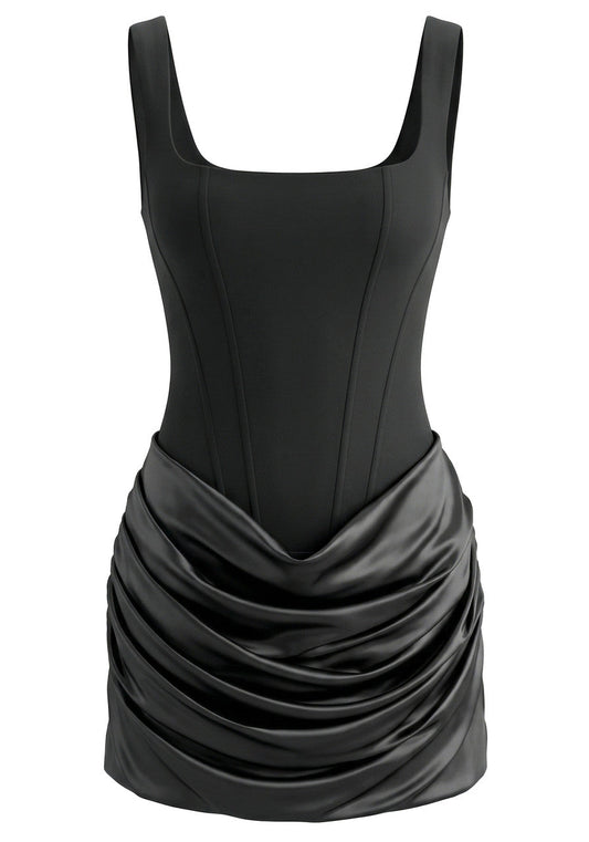 Draped Detail Corset Dress Black