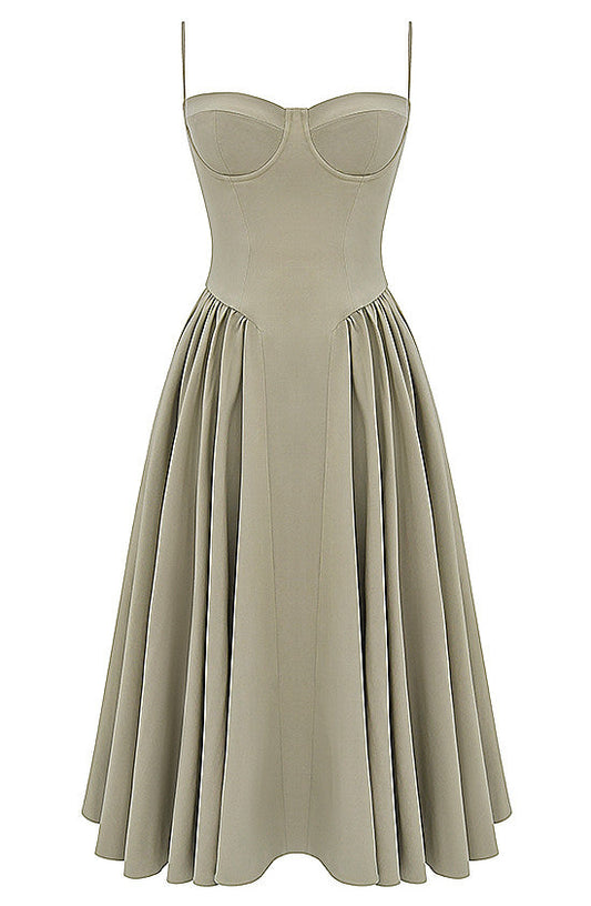 Bustier A Line Midi Dress Khaki