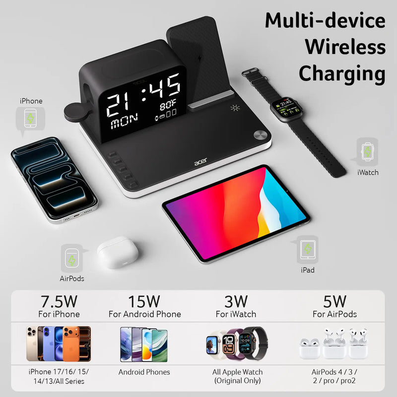 7 in 1 Wireless Charging Station | Fast Charger with Night Light & Clock