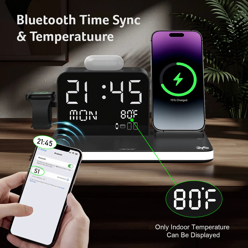 7 in 1 Wireless Charging Station | Fast Charger with Night Light & Clock