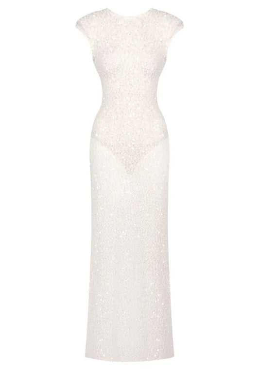 Embellished Backless Maxi Dress White