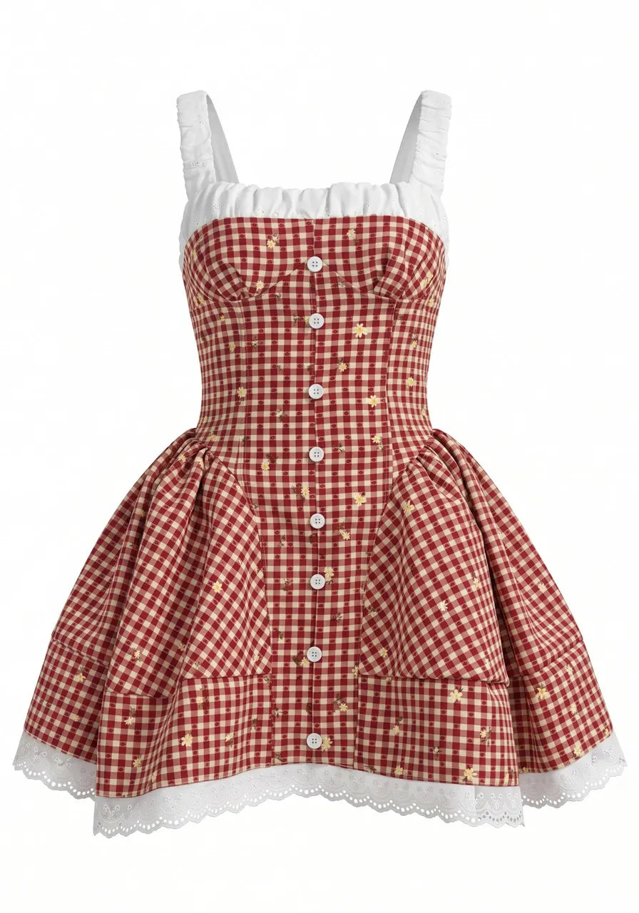 Floral Ruched A Line Dress Red