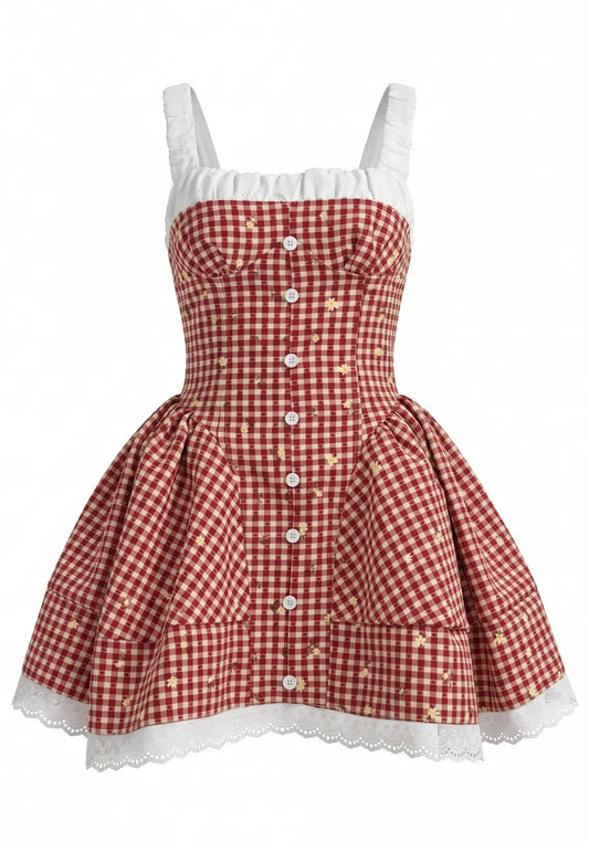 Floral Ruched A Line Dress Red