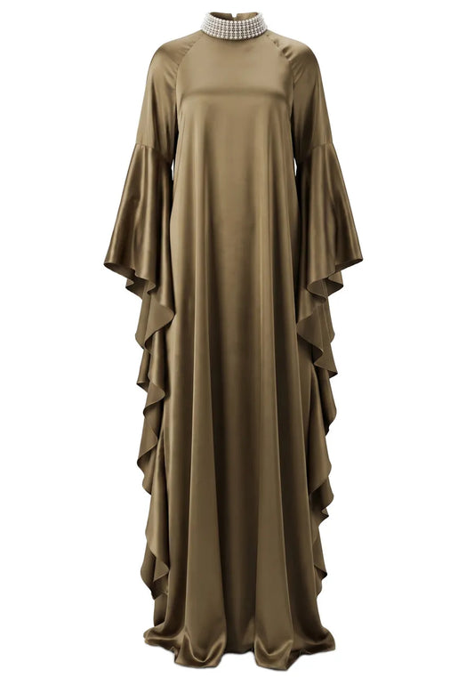 Long Ruffle Sleeve Maxi Dress Olive Green