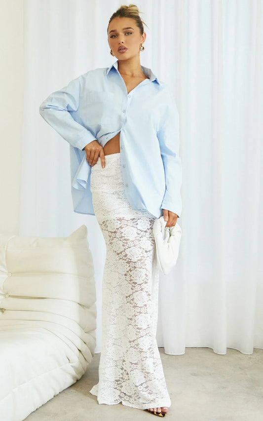 Kamille Maxi Skirt - Lace Mermaid Hem Skirt in White