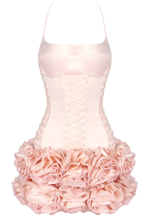Halter Floral Corset Two Piece Dress Pink