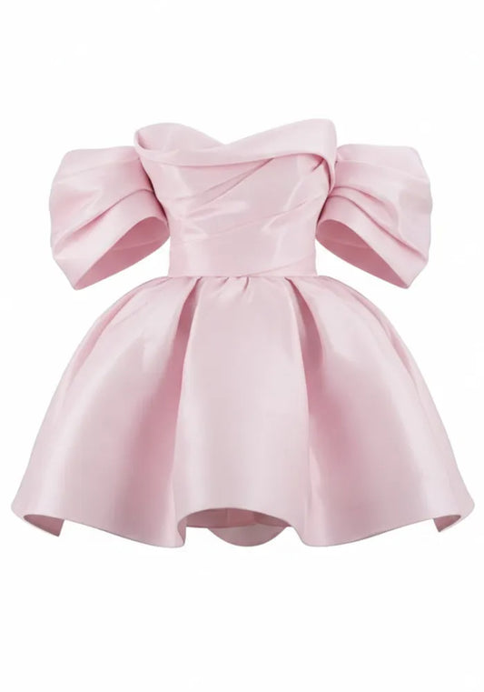 Draped Bardot Skater Dress Pink