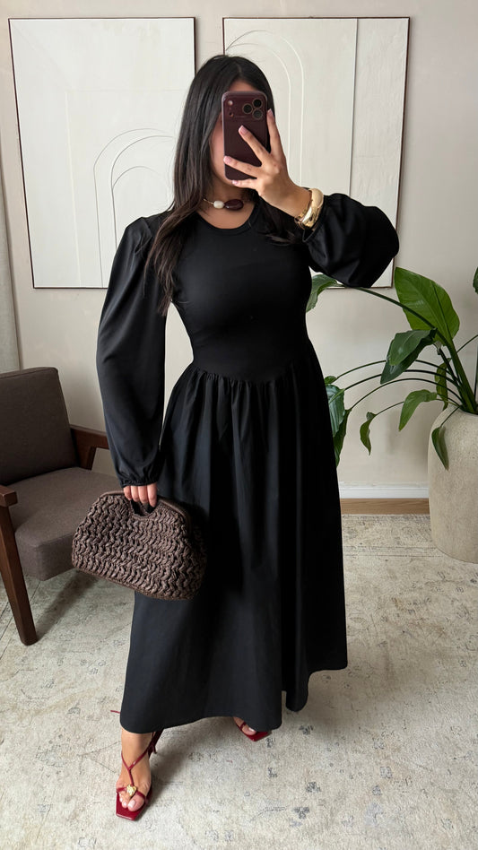 Robe bi-matière épaulettes MIYU I Noir