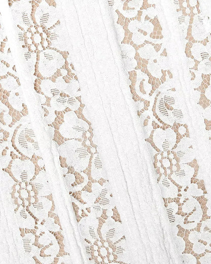 Long Sleeve Bardot Lace Insert Dress White