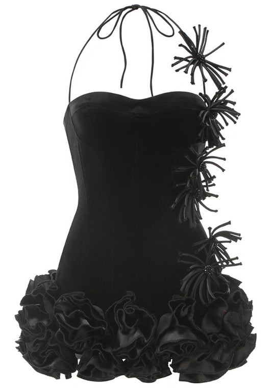 Halter Corset Floral Dress Black