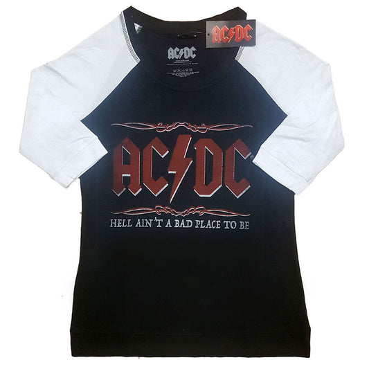 AC/DC Hell Ain't A Bad Place Ladies Raglan Tee Junior Top