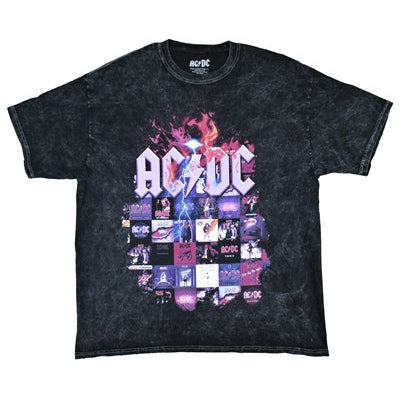 AC/DC Album Covers Collage Stonewash Tee Tie Dye T-shirt