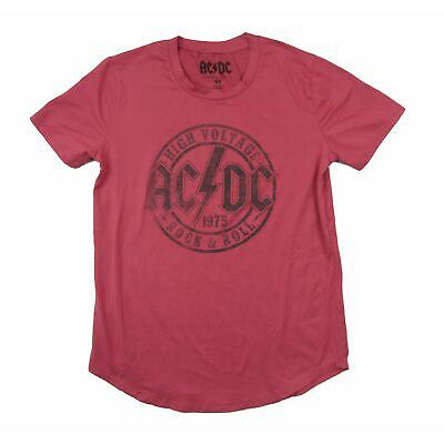 AC/DC High Voltage Stamp Womens Soft Rose Red Tunic Junior Top