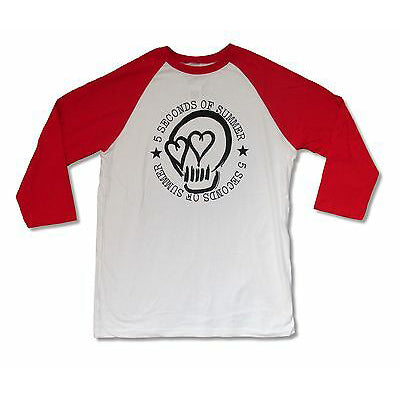 5 Seconds Of Summer Heart Eyes Skull White / Red Raglan Shirt T-shirt