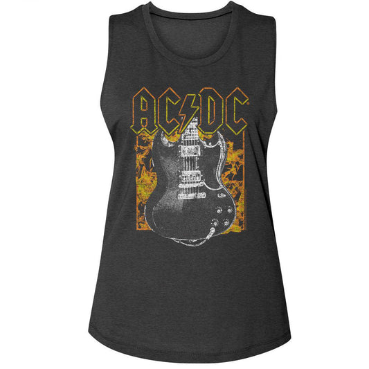 AC/DC AC/DC Fire And Guitar Womens Tank