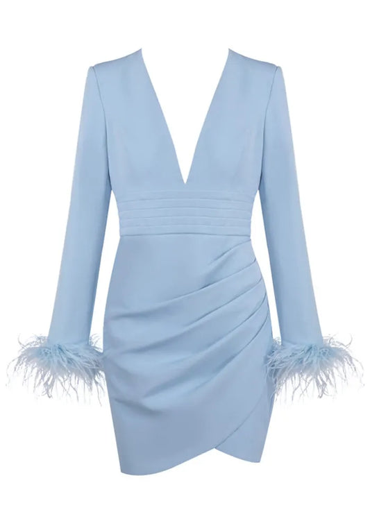 Feather Long Sleeve Dress Blue