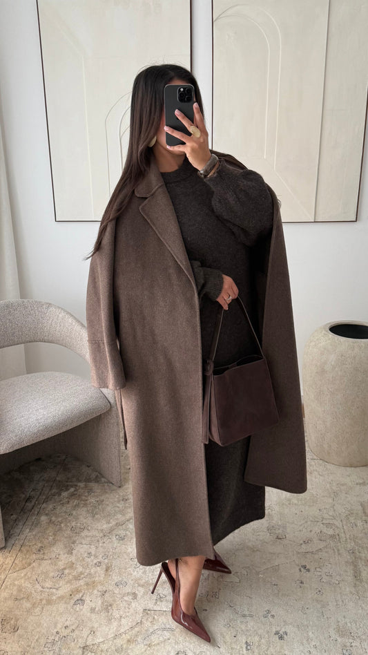 Gamme Premium Cousu Main I Manteau Long En Veritable Laine M 1953 I Marron Chocolat