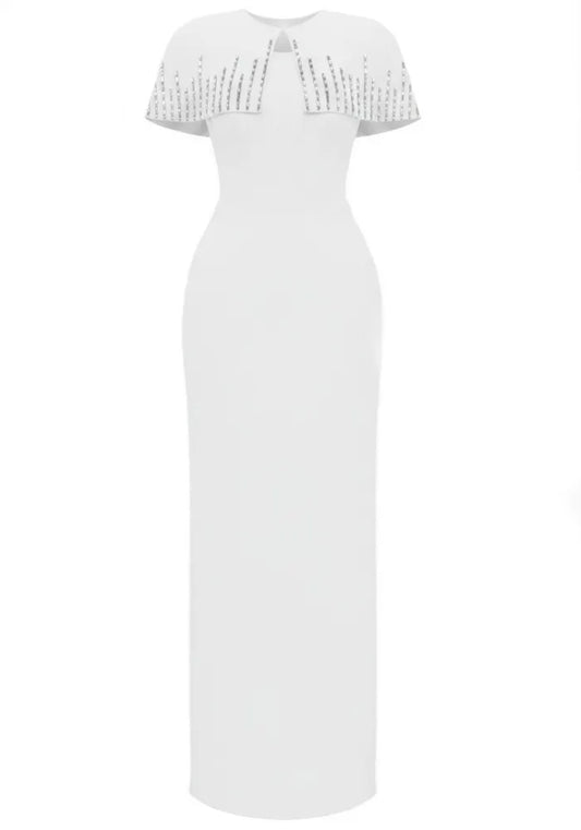 Crystal Cape Detail Maxi Dress White