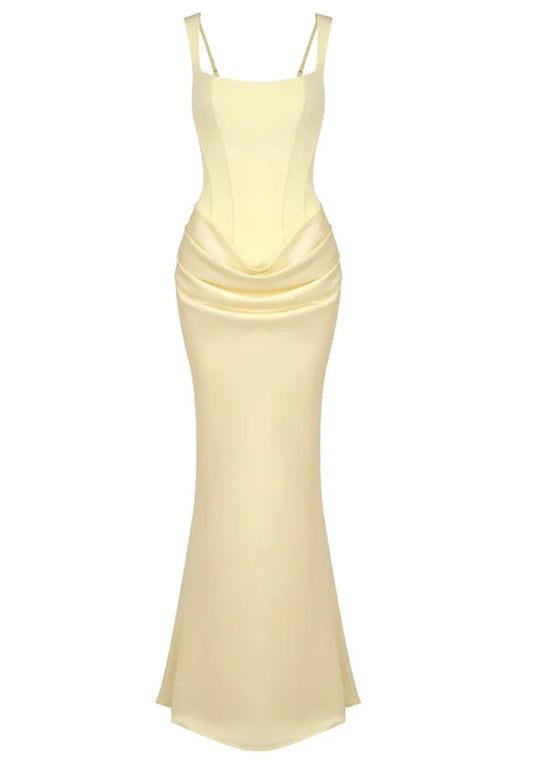 Draped Corset Maxi Dress Light Yellow