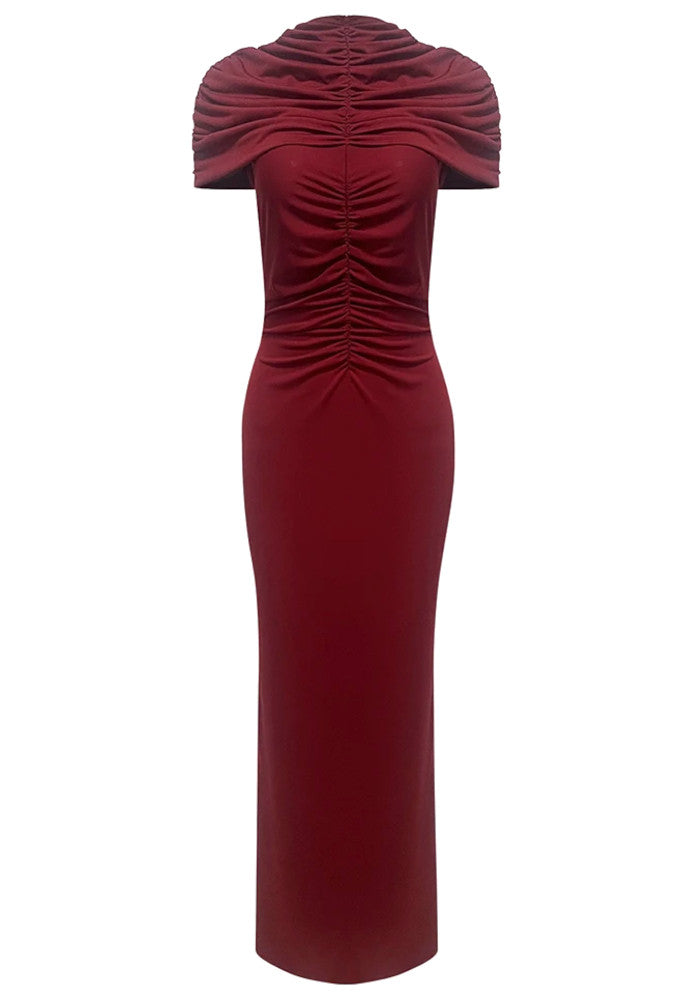 Cap Sleeve Draped Maxi Dress Burgundy
