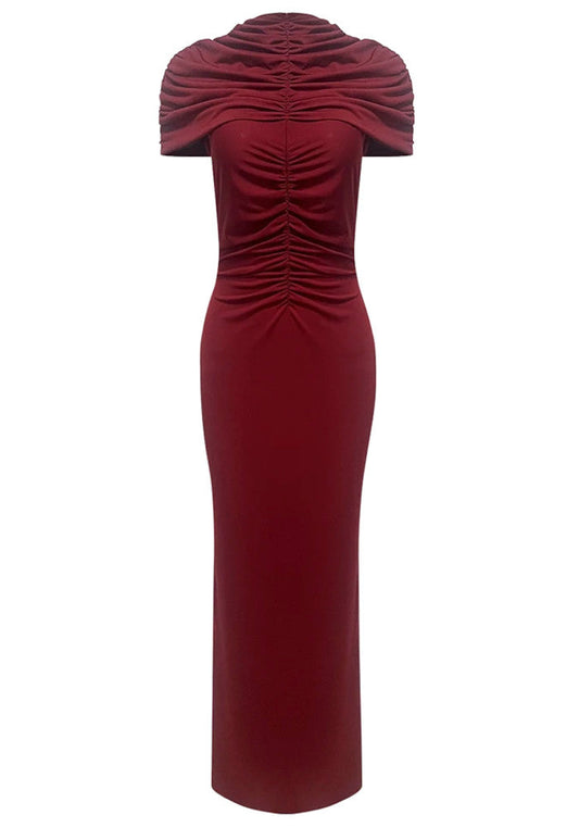 Cap Sleeve Draped Maxi Dress Burgundy