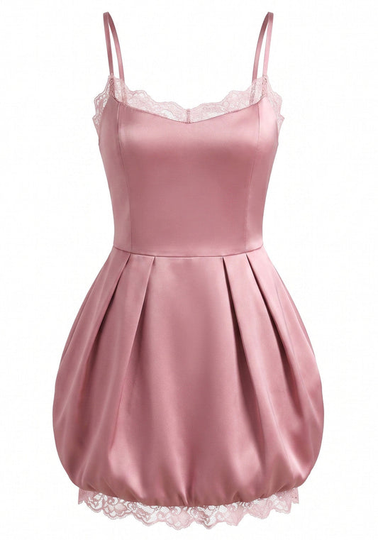 Lace Trim Bubble Dress Pink