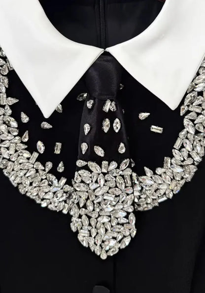 Long Sleeve Crystal Tie Maxi Dress Black