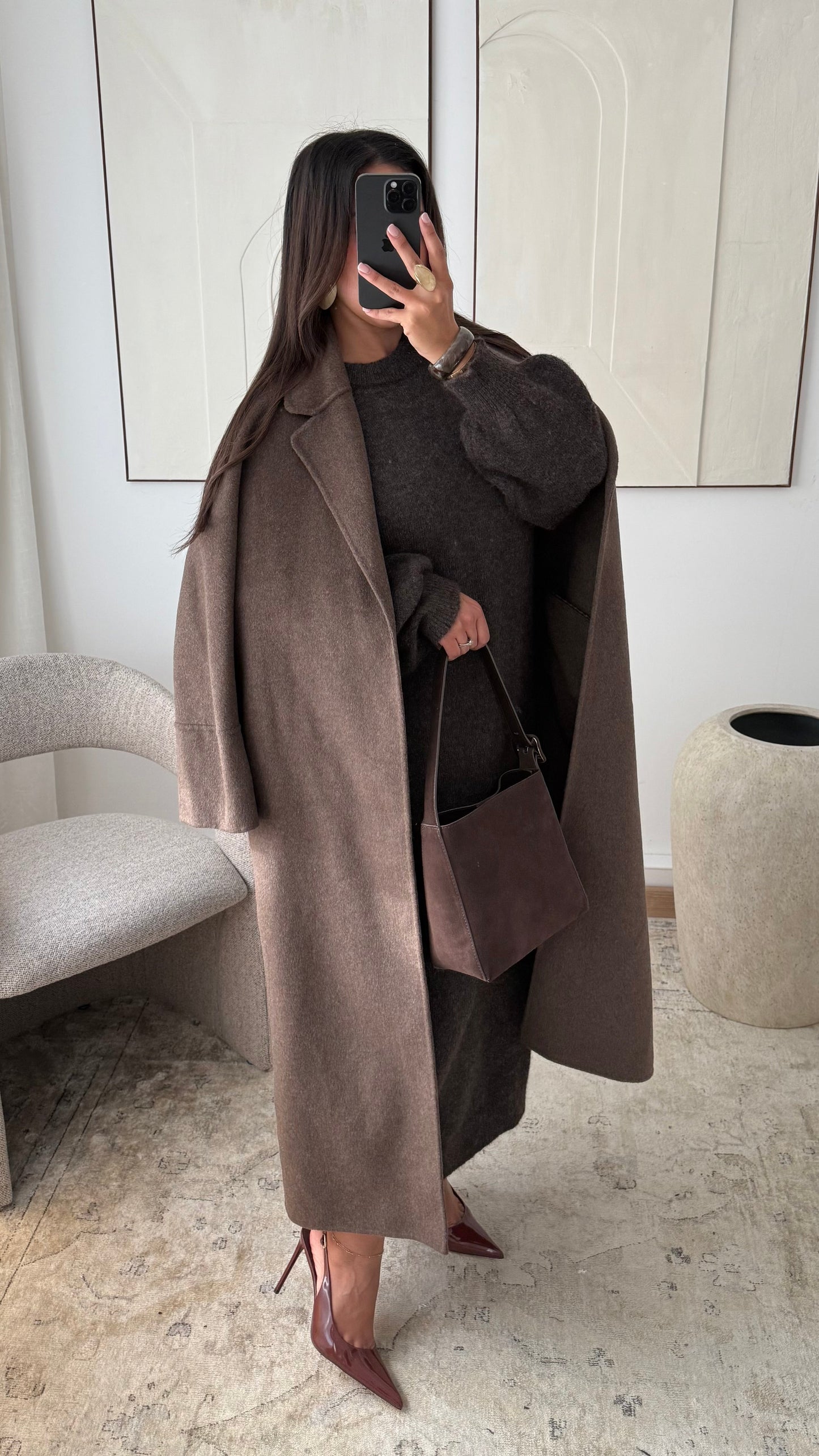 Gamme Premium Cousu Main I Manteau Long En Veritable Laine M 1953 I Marron Chocolat