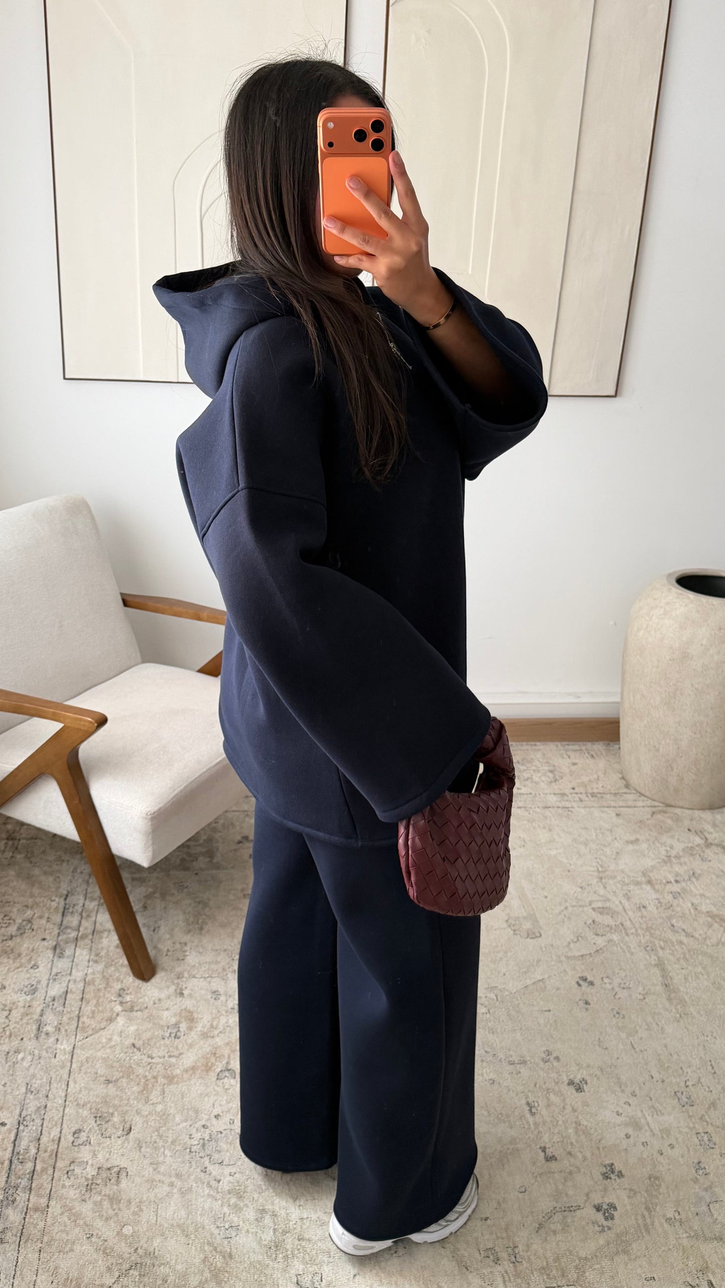 Ensemble Long A Zip Molletonne Bleu Marine
