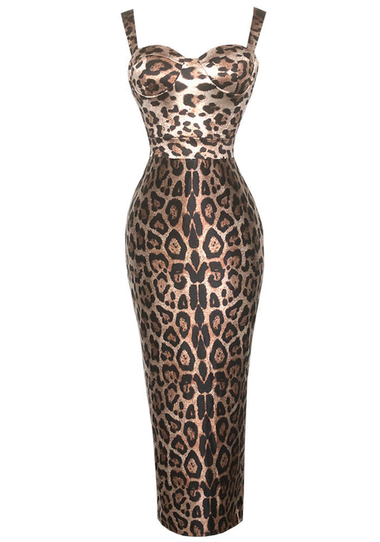 Animal Print Bustier Midi Dress