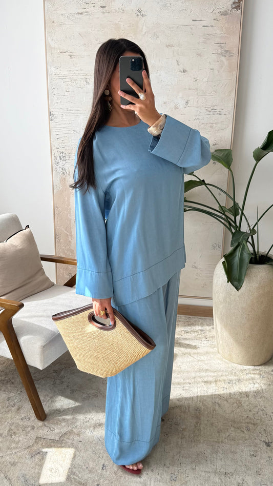 Ensemble En Jean Fluide Bleu Clair