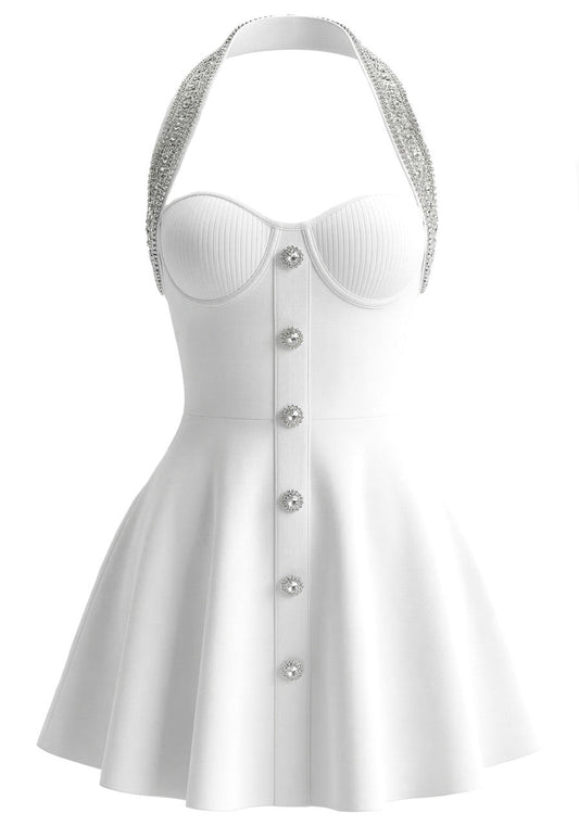 Halter Crystal A Line Dress White