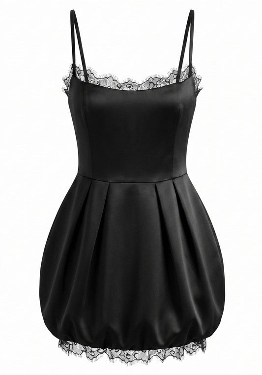 Lace Trim Bubble Dress Black