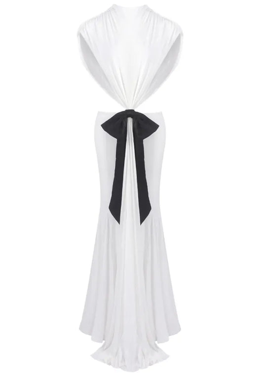Bow Backless Maxi Dress White