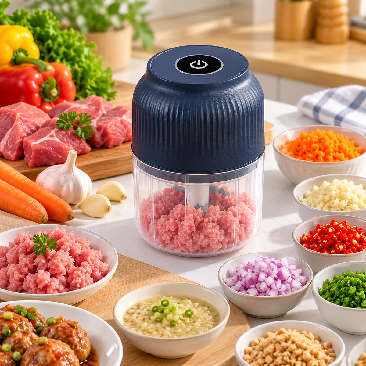 300ML Electric Food Chopper with 4 Sharp Blades