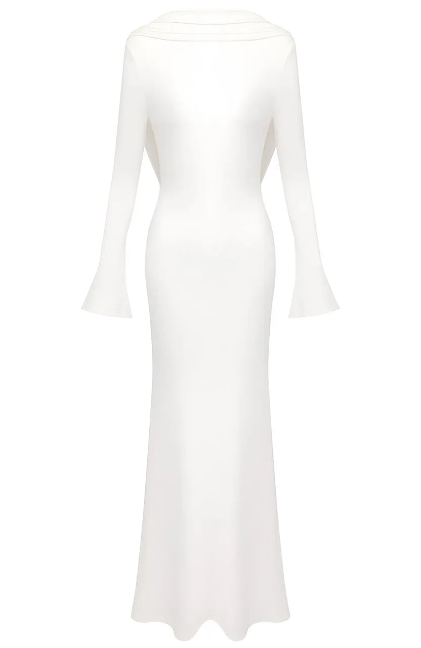 Long Sleeve Backless Maxi Dress White