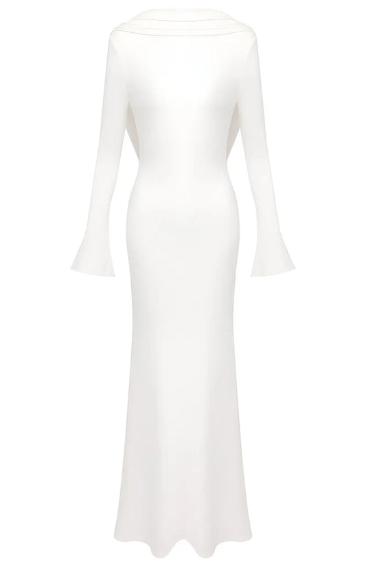 Long Sleeve Backless Maxi Dress White