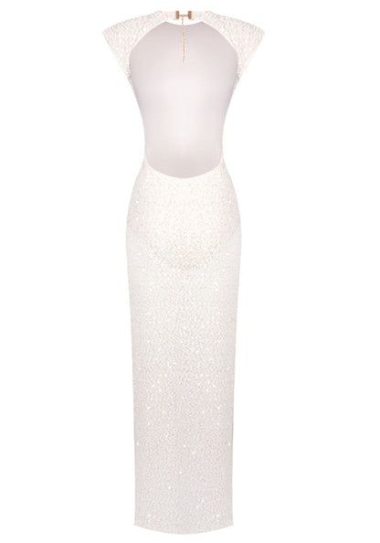 Embellished Backless Maxi Dress White