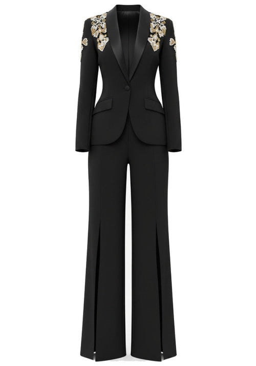 Crystal Shoulders Suit Black