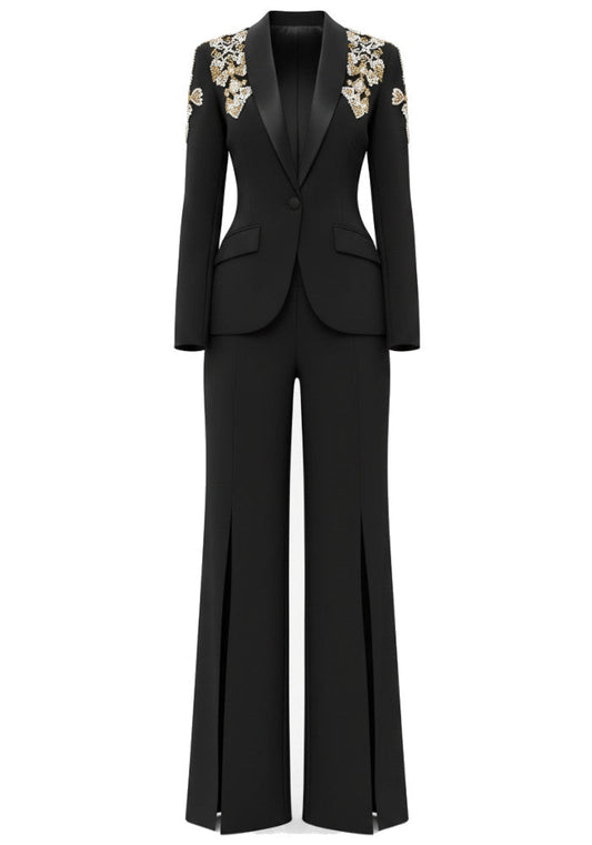 Crystal Shoulders Suit Black