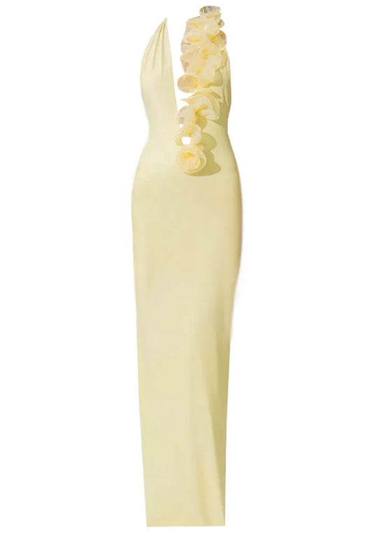 Halter Floral Maxi Dress Yellow