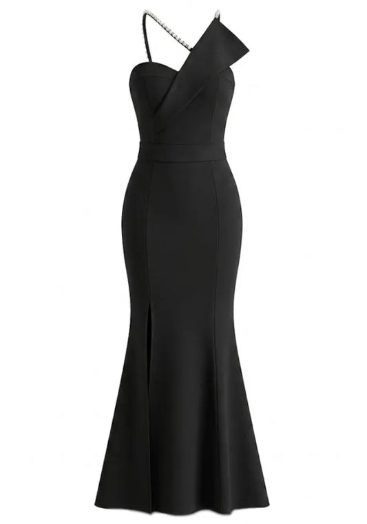 Crystal Straps Maxi Dress Black
