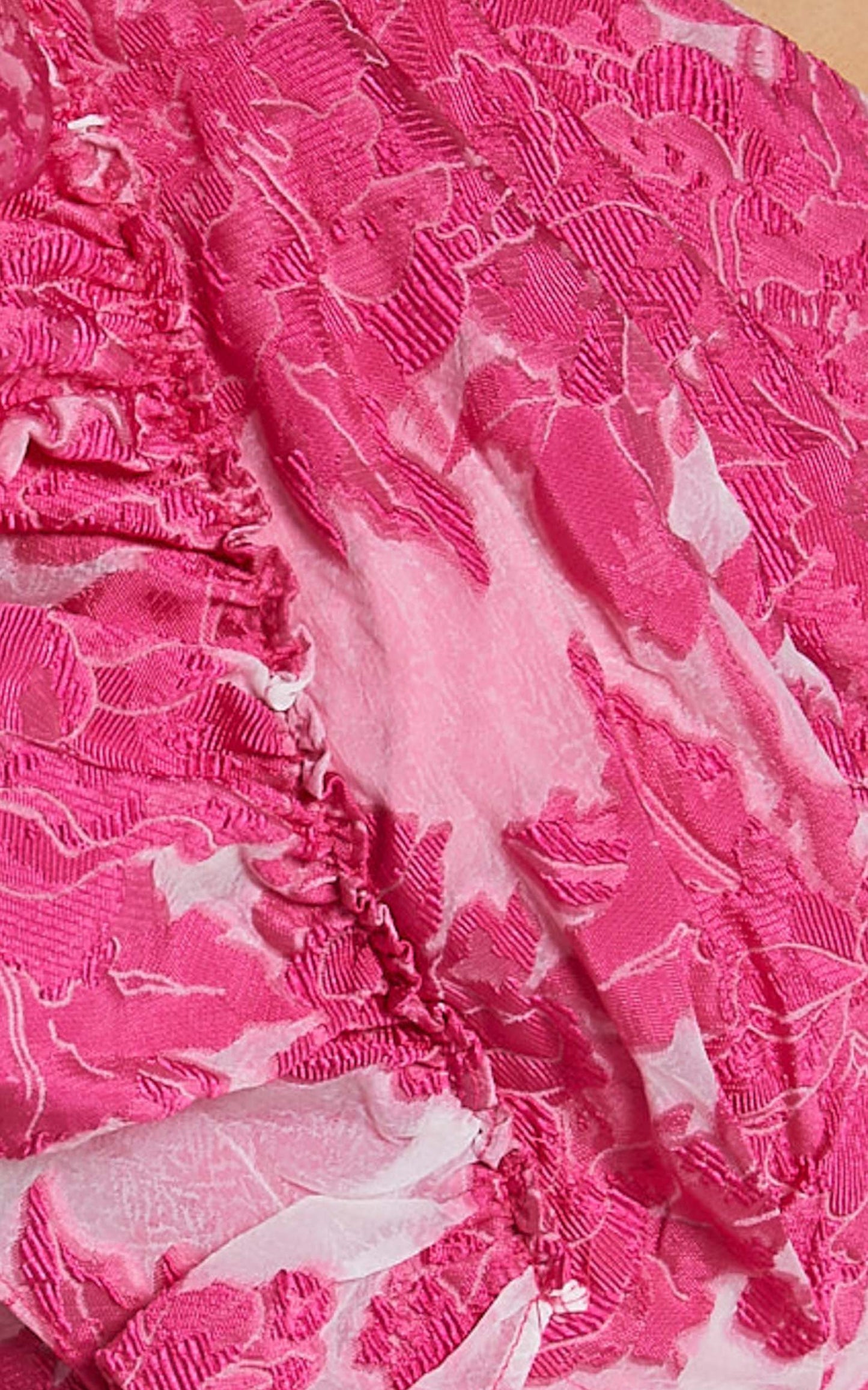 Alfreda Midi Dress - One Shoulder Ruffle Detail Brailey Jacquard Dress in Pink